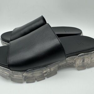 Aquatalia Black Leather Slip On Slide, Clear Lug Soles Sandals Women's Size 7 US